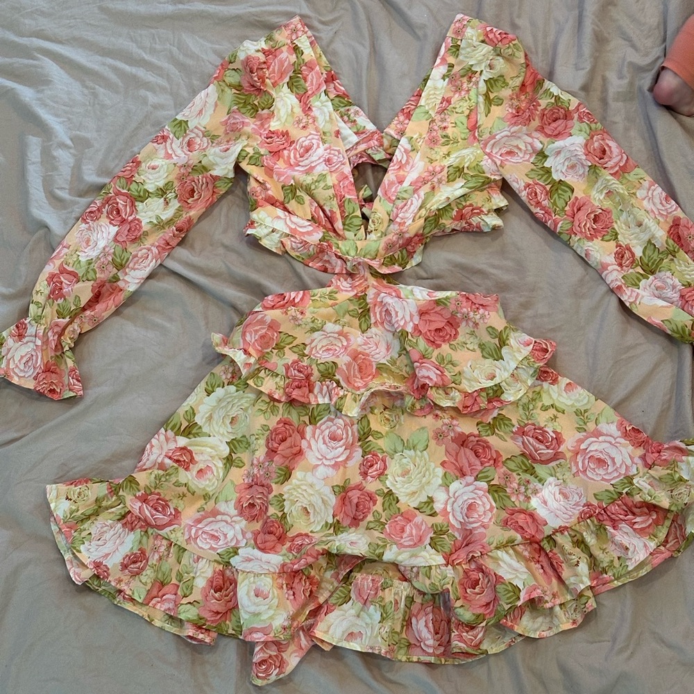 Floral Ruffle Romper with Long Sleeves